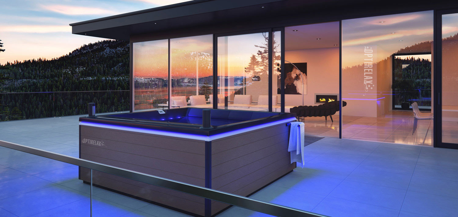 Outdoor Whirlpool Premium Whrlpool auf der Terrasse im Winter Luxus Villa mit Pool